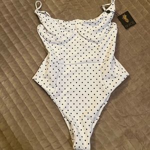 Skatie - Rachel - White Black Polka Dot - One Piece - Medium